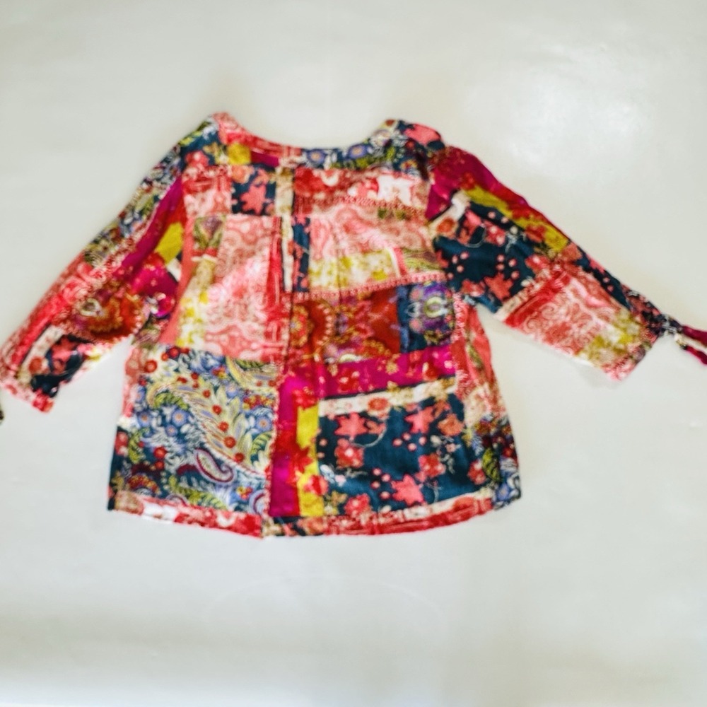 Jones New York JNK 1x Boho Patchwork Blouse Multicolor Paisley Floral‎ Peasant - Picture 7 of 7